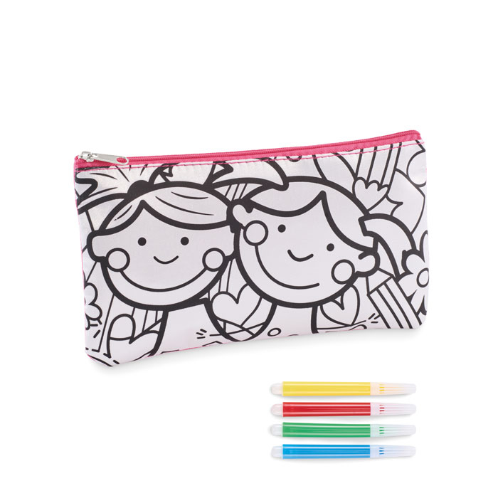 Trousse publicitaire à colorier avec feutres KIDDO rose bébé